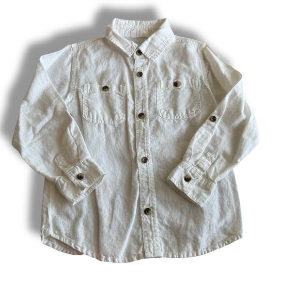 5/$35  Crazy 8 Boys Viking Crew White Linen Blend Shirt‎ Roll Tab Sleeves 5T - Picture 1 of 8